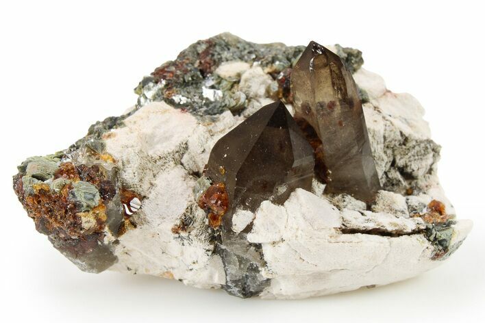 Spessartine Garnets With Smoky Quartz On Feldspar - China #262076
